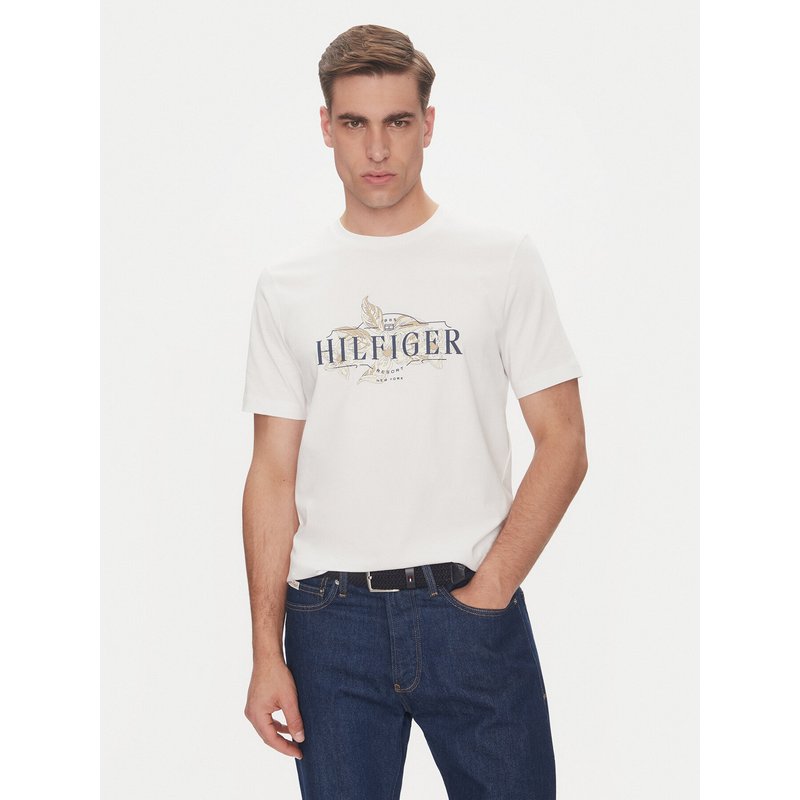 Tommy Hilfiger T-Shirt Tropical Floral MW0MW39353 Weiß Regular Fit