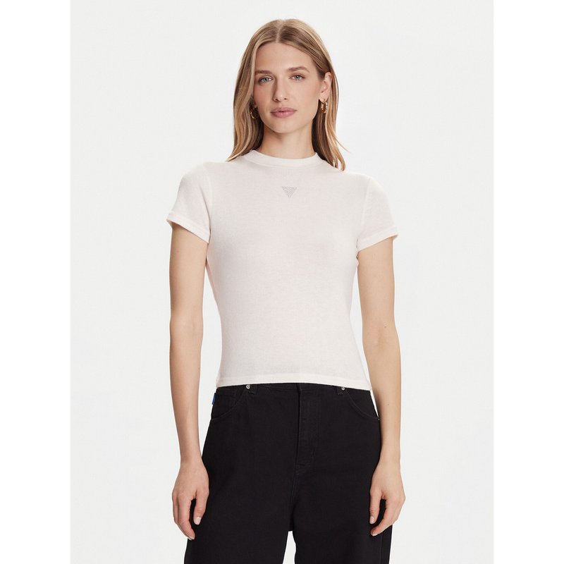 Guess T-Shirt W5BP07 KCGM2 Écru Slim Fit