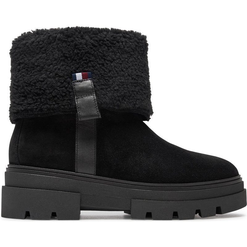 Stiefeletten Tommy Hilfiger Faux Fur Suede Roll-Down Boot FW0FW08158 Schwarz