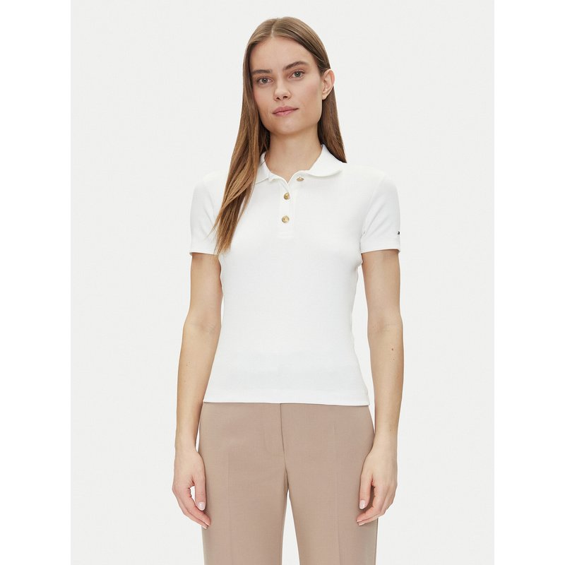 Tommy Hilfiger Poloshirt Slim Gold Button Polo Ss WW0WW45436 Weiß Regular Fit
