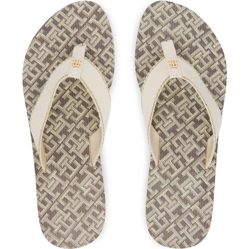 Zehentrenner Tommy Hilfiger Monogram Mid Wedge Sandal FW0FW09419 Creme