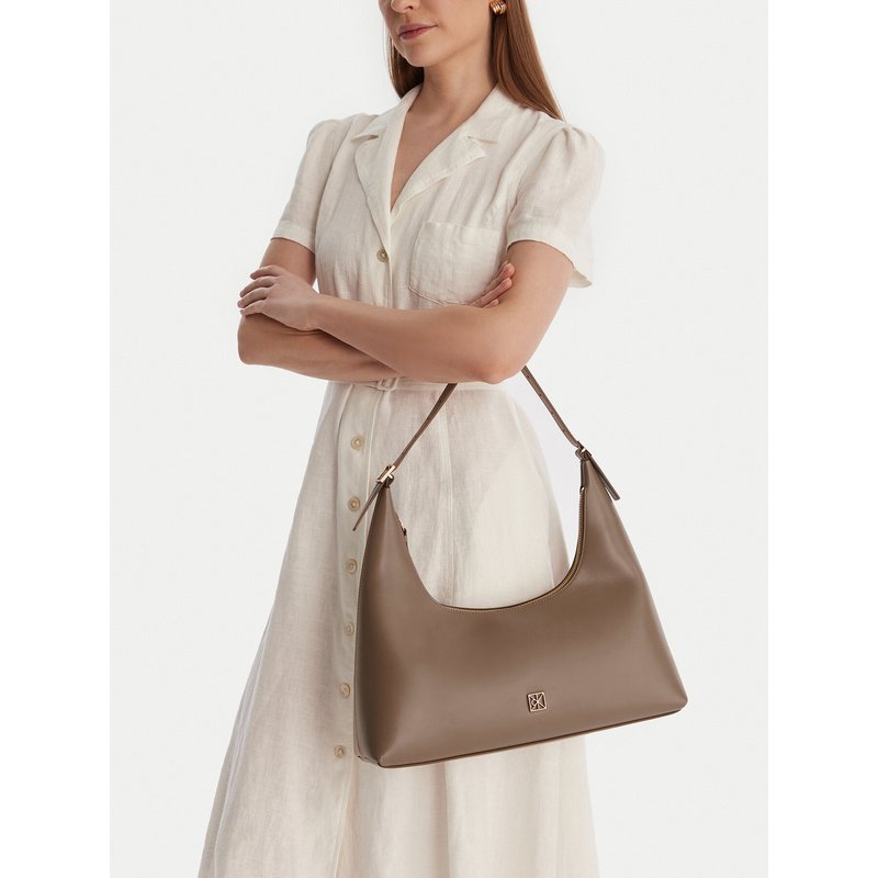 Handtasche Calvin Klein Emblem Hw Lthr Shoulder Bag LV04F3262G Beige