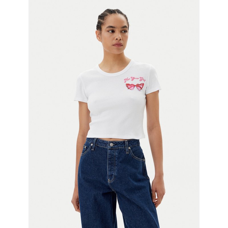 HUGO T-Shirt Delanor_2 50539132 Weiß Cropped Fit