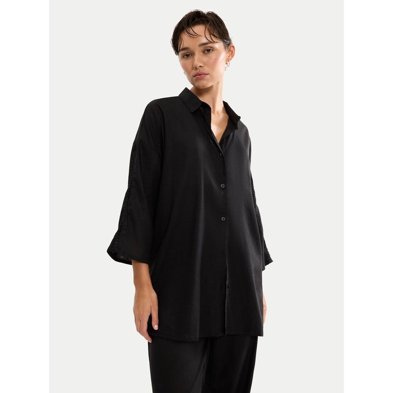 Triumph Pyjamahemd Summer Wear 10227228 Schwarz Regular Fit