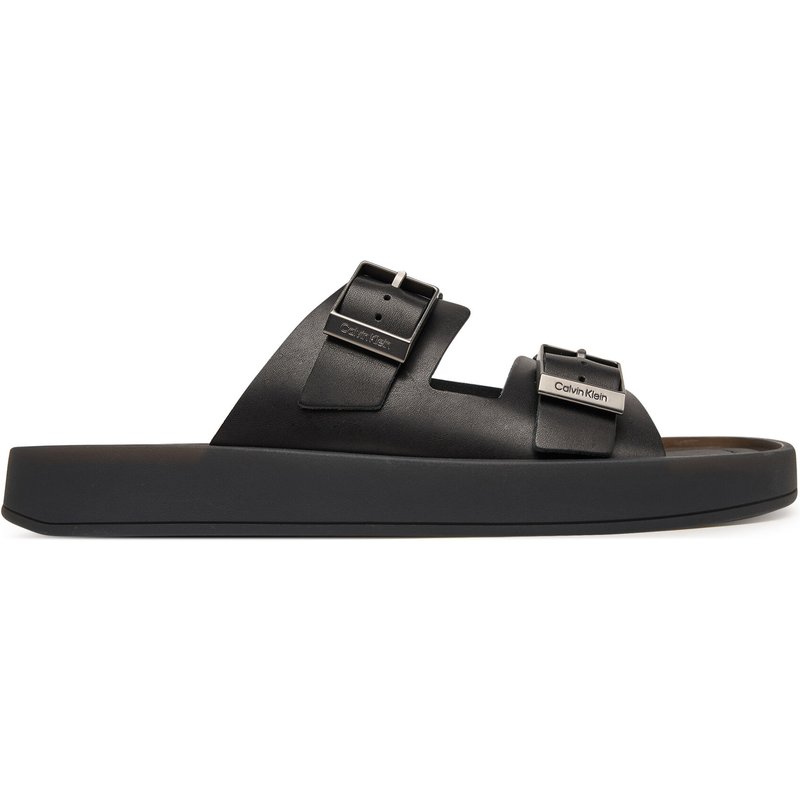 Pantoletten Calvin Klein Ergon Double Bar Sandal Lth HM0HM02097 Schwarz