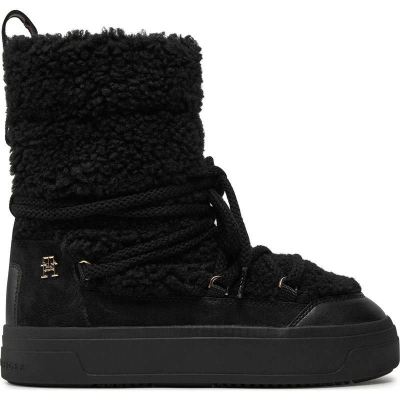 Schneeschuhe Tommy Hilfiger Lace-Up Faux Shearling Snowboot FW0FW08252 Schwarz