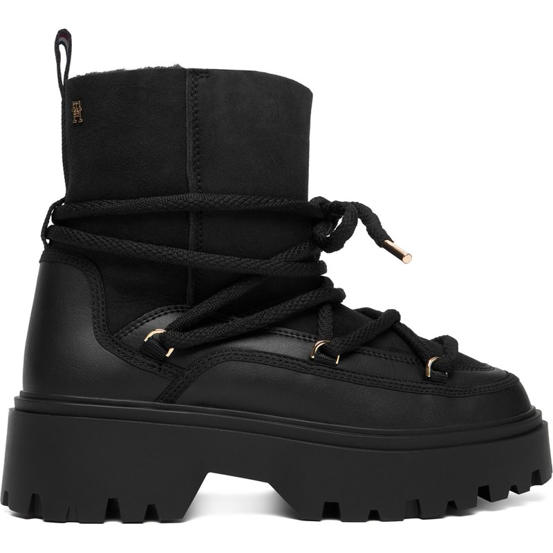 Schneeschuhe Tommy Hilfiger Real Shearling Laceup Snowboot FW0FW08996 Schwarz
