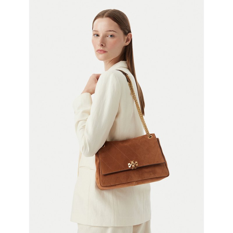 Handtasche Tory Burch Charlie Quilted Suede Shoulder Bag 183357 Braun