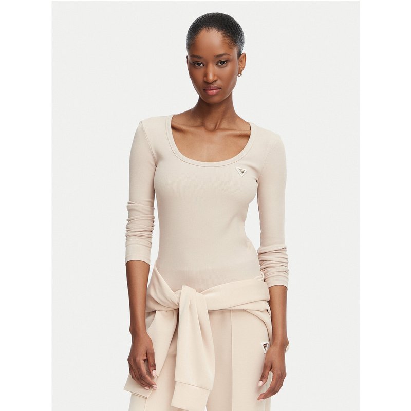 Guess Bluse V4BP07 K8RT2 Beige Slim Fit