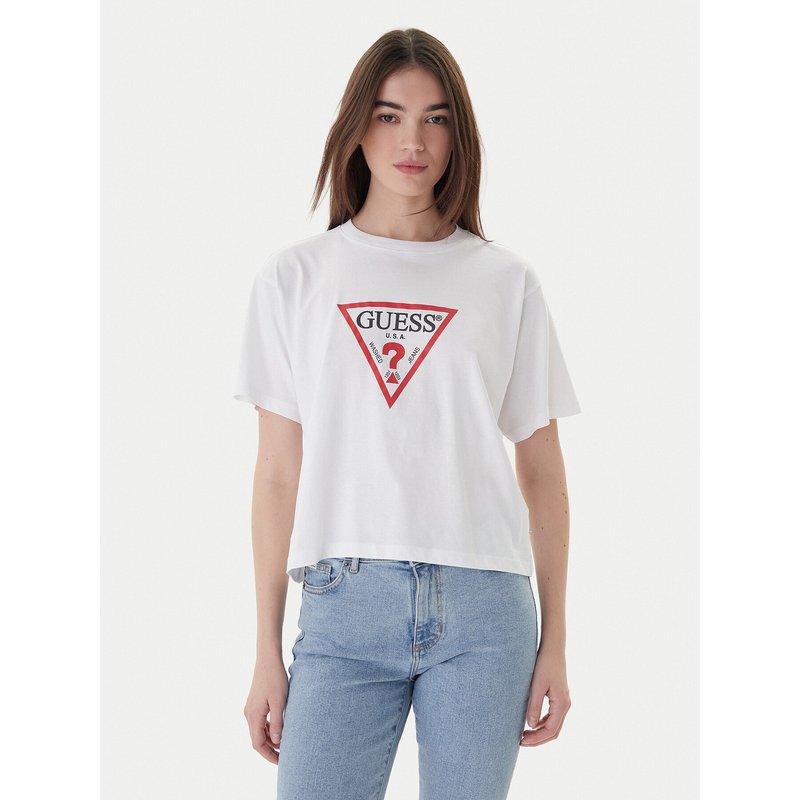 Guess Jeans T-Shirt W4YI73 K8HM0 Weiß Boxy Fit