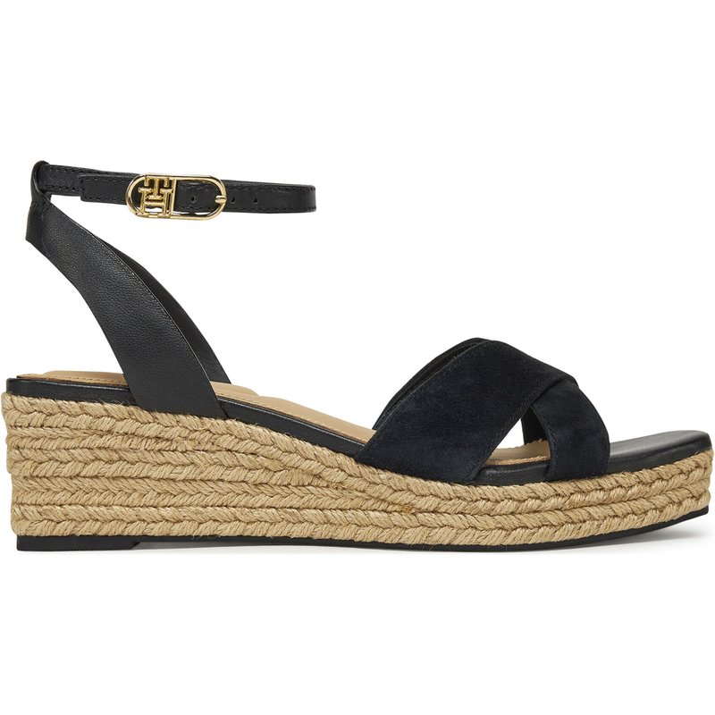 Espadrilles Tommy Hilfiger Leather & Suede Mid Wedge Espad FW0FW08804 Schwarz