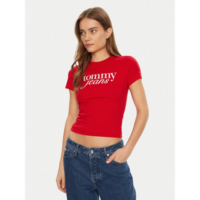 Tommy Jeans T-Shirt Essential DW0DW19447 Rot Slim Fit