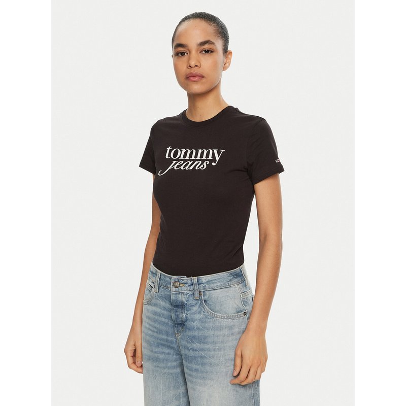 Tommy Jeans T-Shirt Essential DW0DW19447 Schwarz Slim Fit