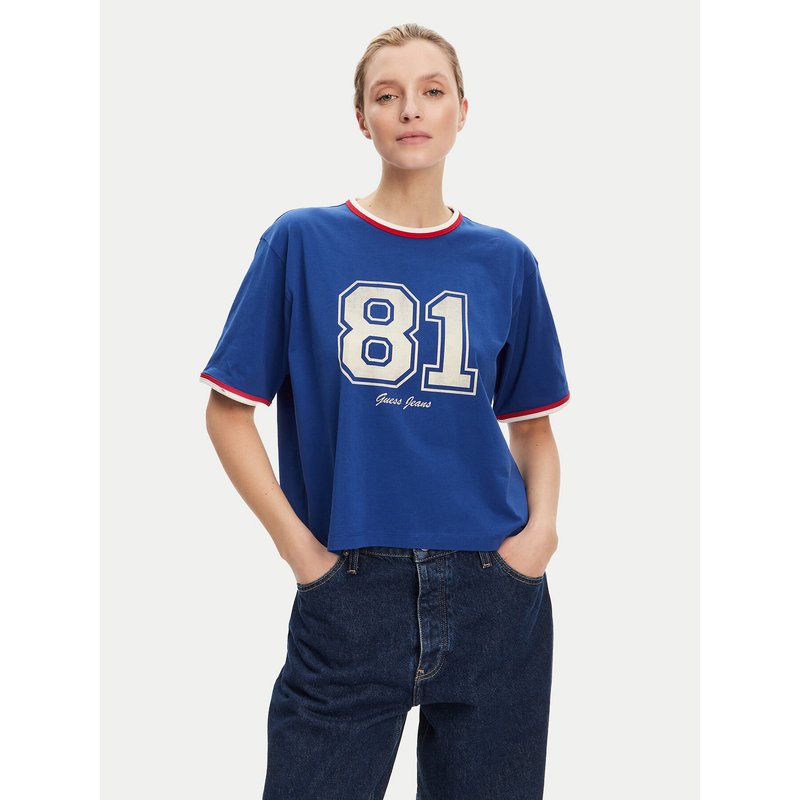 Guess Jeans T-Shirt W5YI19 K8HM0 Blau Regular Fit