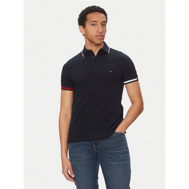 Tommy Hilfiger Poloshirt Flag Cuff MW0MW38458 Dunkelblau Slim Fit