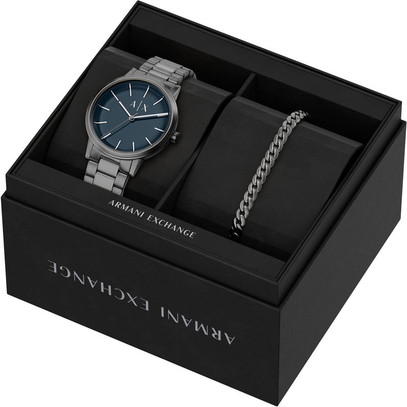 Uhr und Armband Set Armani Exchange Cayde Gift Set AX7183SET Grau