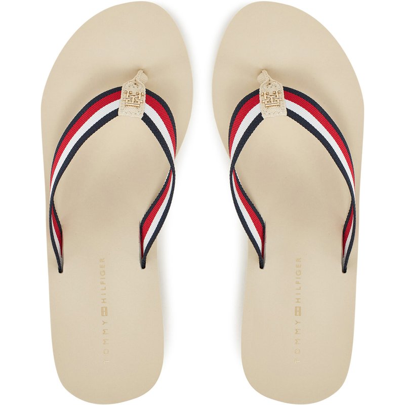 Zehentrenner Tommy Hilfiger Th Corporate Wedge Beach Sandal FW0FW08520 Beige