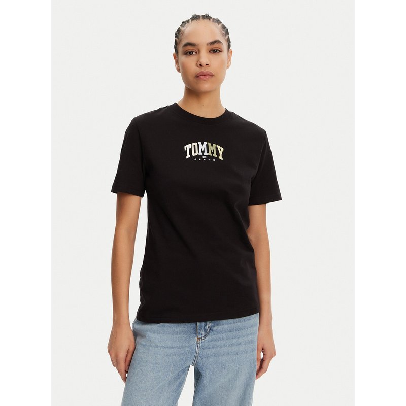 Tommy Jeans T-Shirt Color Varsity DW0DW21337 Schwarz Relaxed Fit