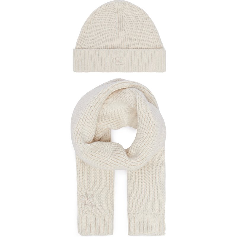 Set Schal und Mütze Calvin Klein Jeans Knitted Scarf Beanie Giftbox LVCKFJP00N Creme