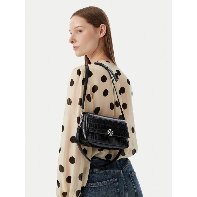 Handtasche Tory Burch Charlie Embossed Croc Small Shoulder Bag 183522 Schwarz