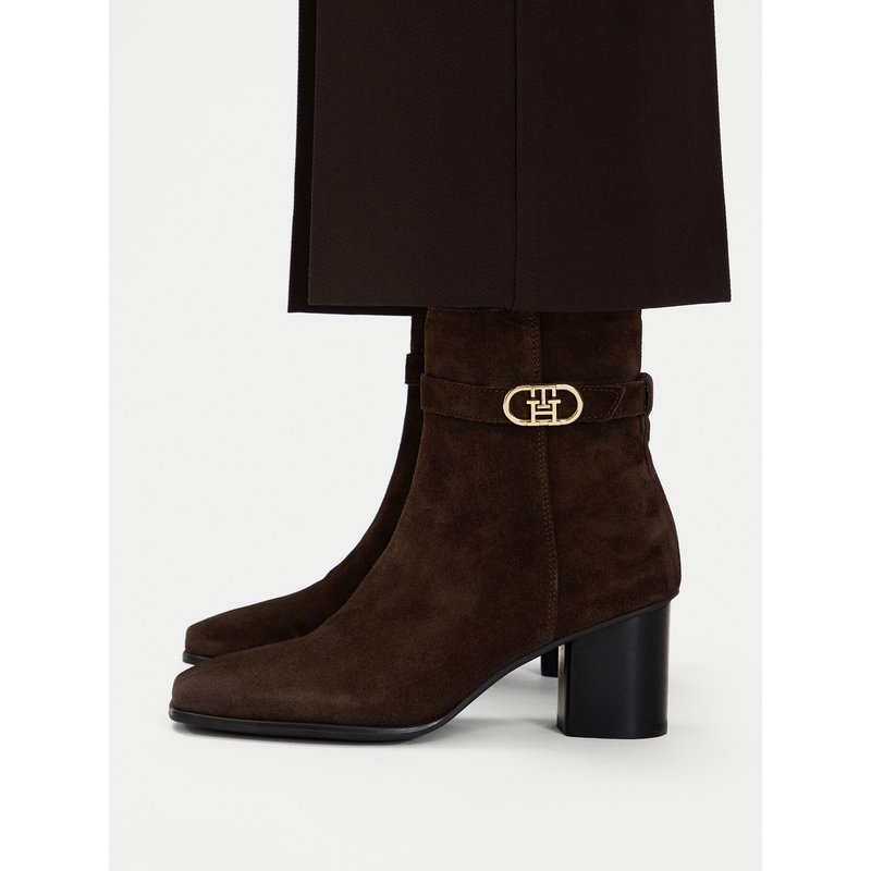 Stiefeletten Tommy Hilfiger Th Strap Suede Block Heel Boot FW0FW09521 Dunkelbraun