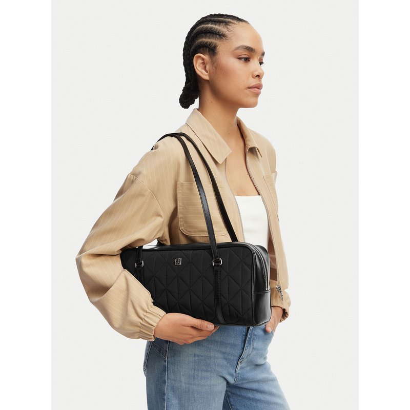 Handtasche Calvin Klein Quilted Nylon 2X Strap Camerabag LV04F3651G Schwarz