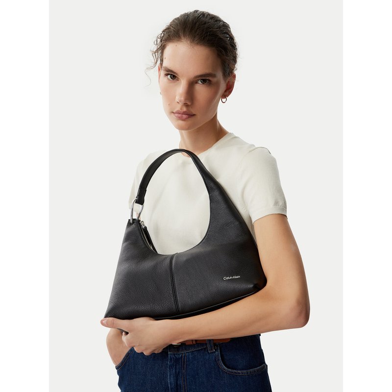Handtasche Calvin Klein Slouchy Leather Shoulder Bag LV04F3657G Schwarz