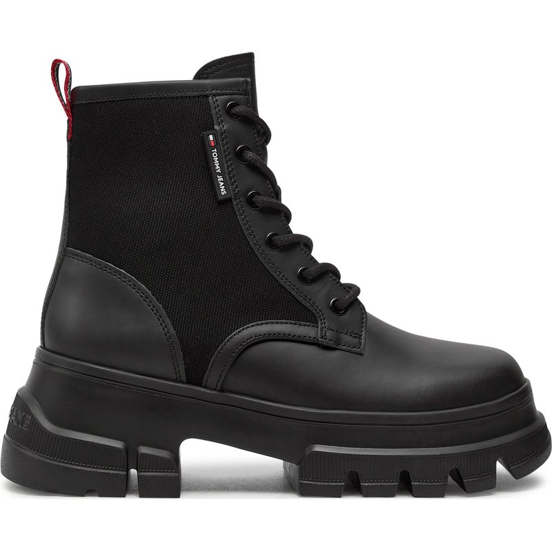 Schnürstiefeletten Tommy Jeans Tjw Chunky Lace Up Boot Mix Mat EN0EN02554 Schwarz