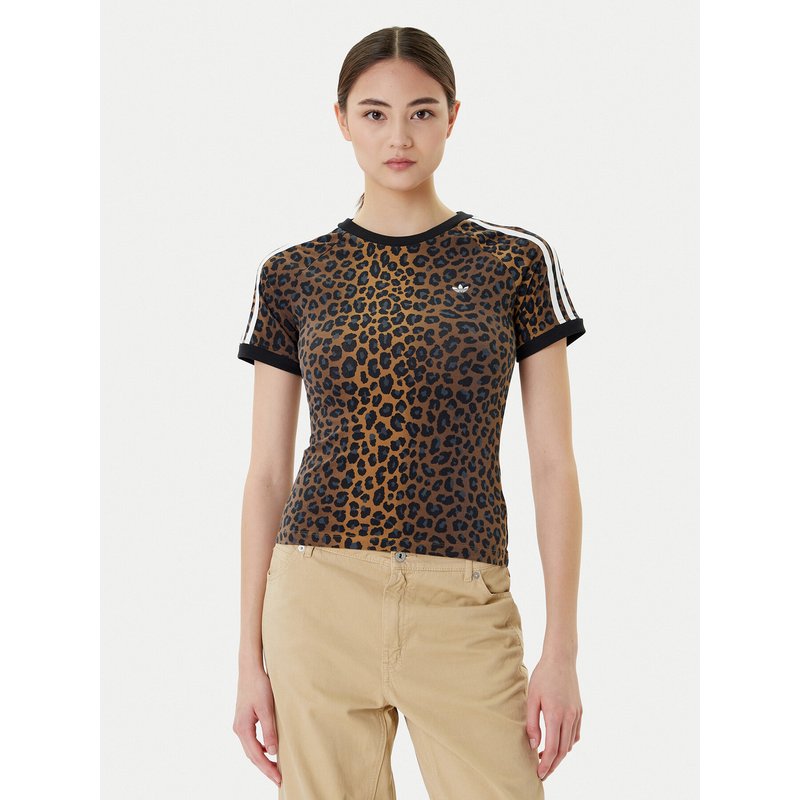 adidas T-Shirt Leopard Cali JW7304 Braun Slim Fit