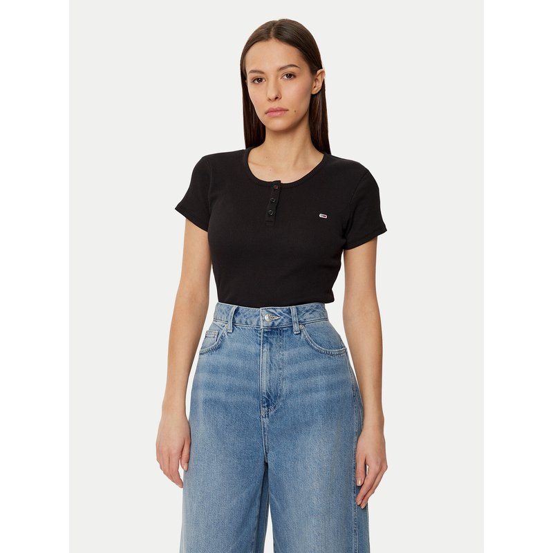 Tommy Jeans T-Shirt DW0DW19502 Schwarz Slim Fit
