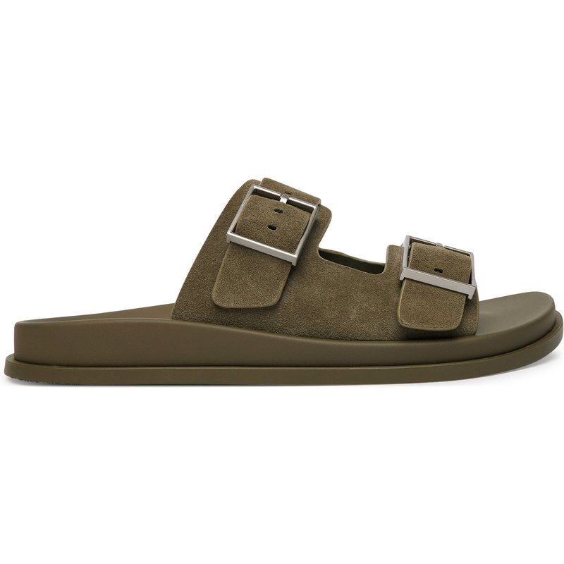 Pantoletten Calvin Klein City Sandal Buckle Suede HW0HW03130 Grün