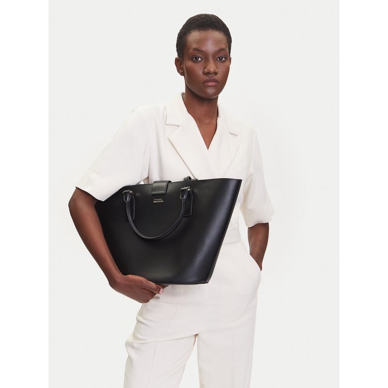 Handtasche Tommy Hilfiger Heritage Leather Tote AW0AW17209 Schwarz