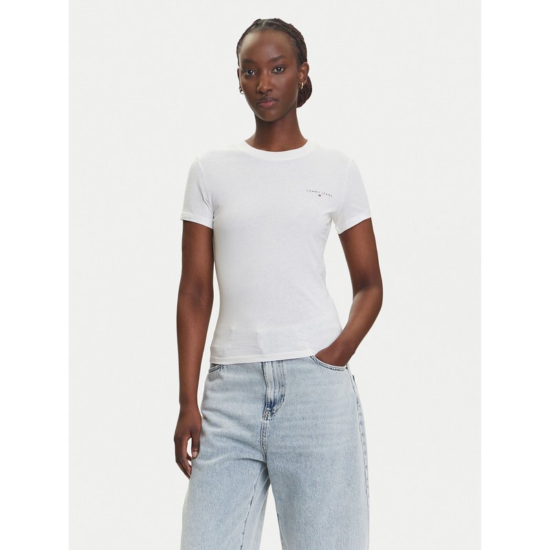 Tommy Jeans T-Shirt Linear DW0DW21164 Écru Slim Fit