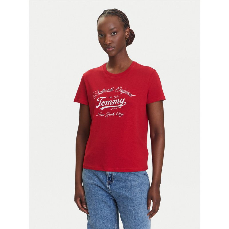 Tommy Jeans T-Shirt Essential DW0DW21404 Rot Regular Fit