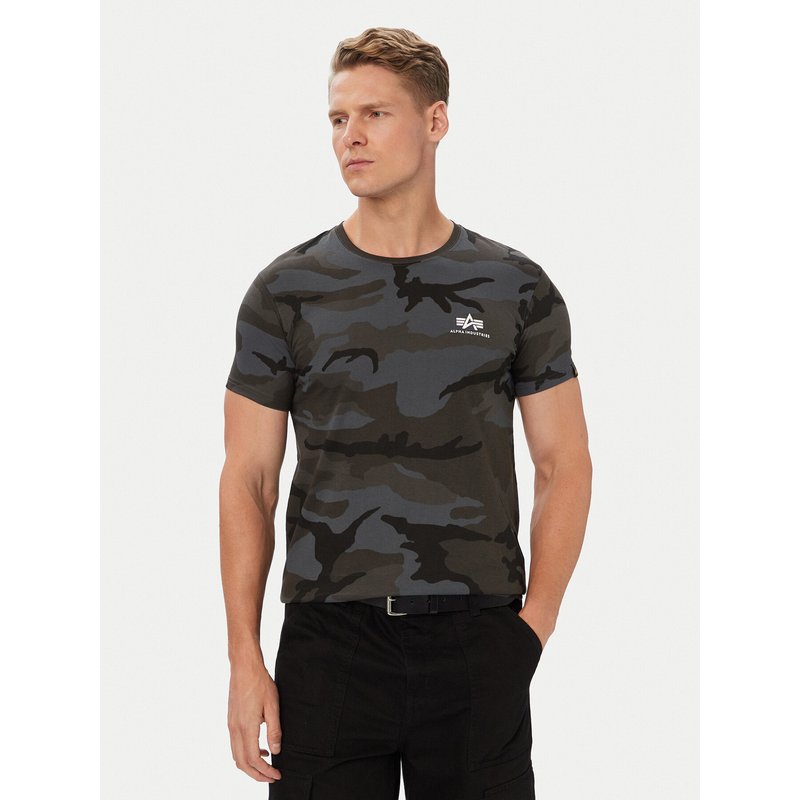 Alpha Industries T-Shirt Basic T Small Logo Camo 188505C Grau Regular Fit