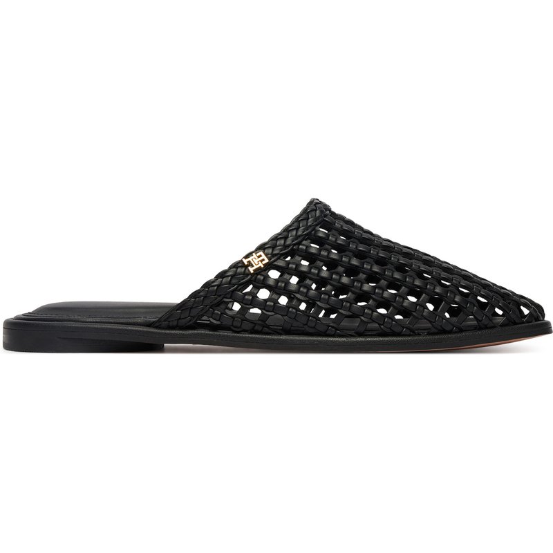 Pantoletten Tommy Hilfiger Hilfiger Leather Mix Flat Mule FW0FW09280 Schwarz