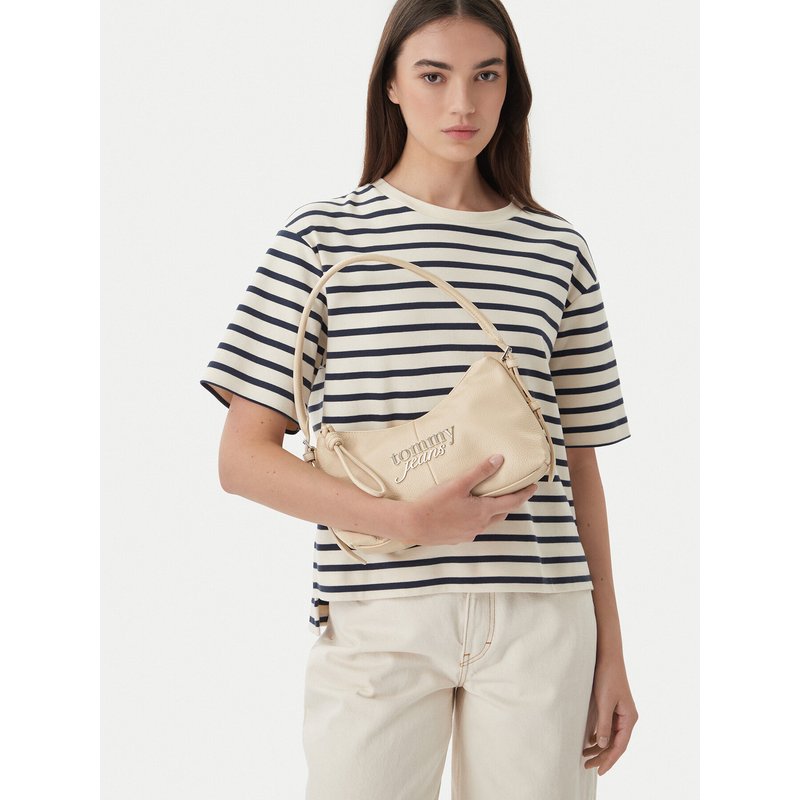 Handtasche Tommy Jeans Metal Logo Shoulder Bag AW0AW18468 Creme