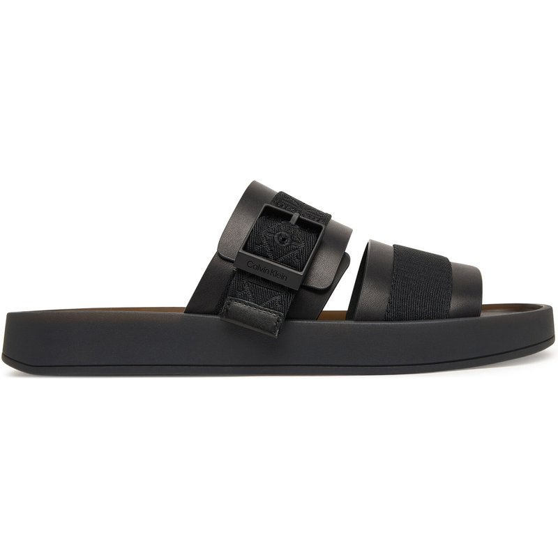 Pantoletten Calvin Klein Ergon Buckle Sandal Wb Lth Aop HM0HM02096 Schwarz