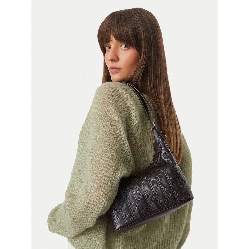 Handtasche Calvin Klein Emblem Aop Debossed Shoulder Bag LV04F3874G Braun