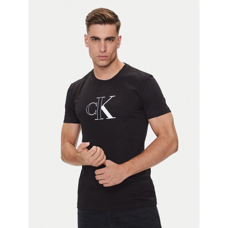 Calvin Klein Jeans T-Shirt Outline Monologo J30J325678 Schwarz Slim Fit