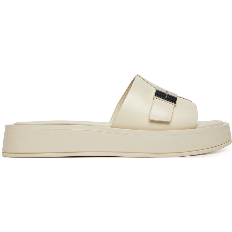 Pantoletten Calvin Klein Flatform Slide W/Ck Hw - Lth HW0HW02368 Écru