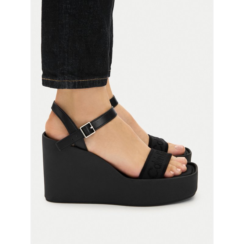 Sandalen Calvin Klein Wedge 70 Sndl Webbing Lth HW0HW02882 Schwarz
