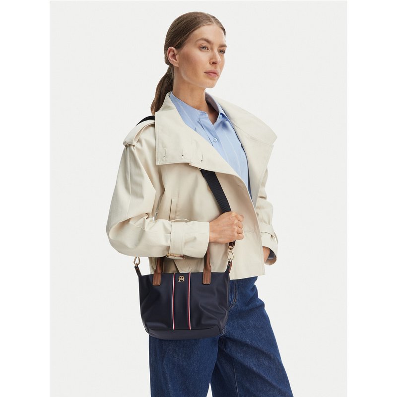 Handtasche Tommy Hilfiger Popette Mini Tote Corp AW0AW17707 Dunkelblau