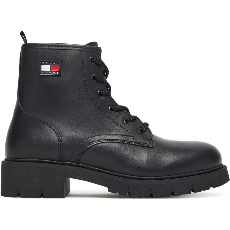 Schnürstiefeletten Tommy Jeans Tjw Lace Up Leather Boot EN0EN02824 Schwarz
