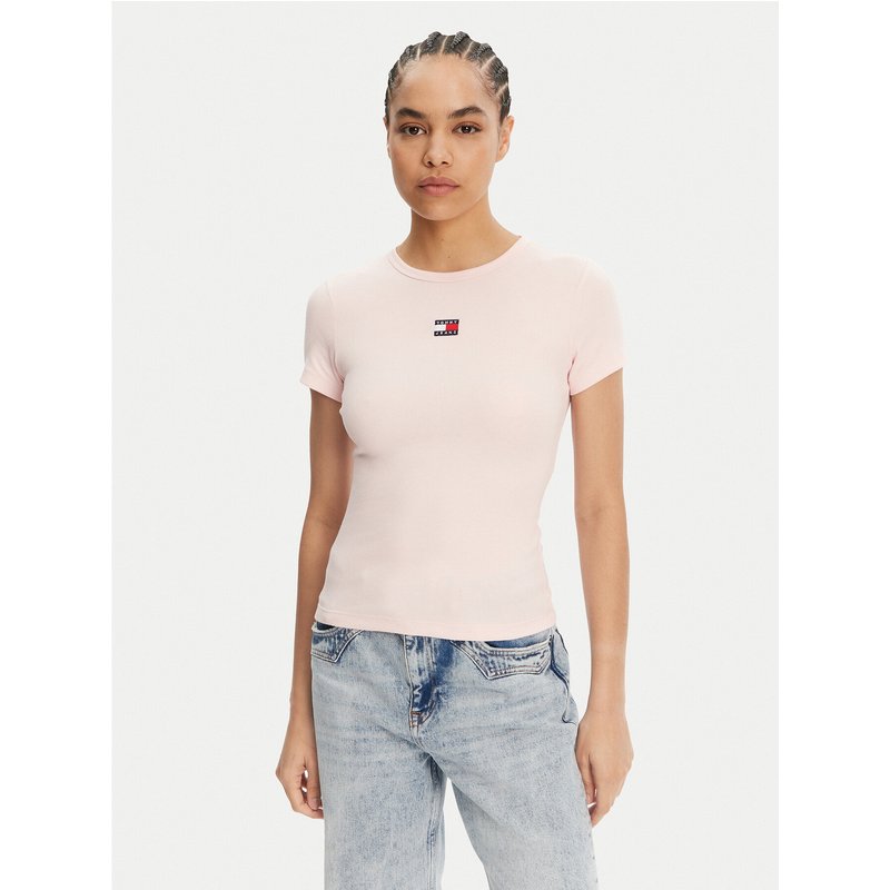Tommy Jeans T-Shirt Badge DW0DW17881 Rosa Slim Fit