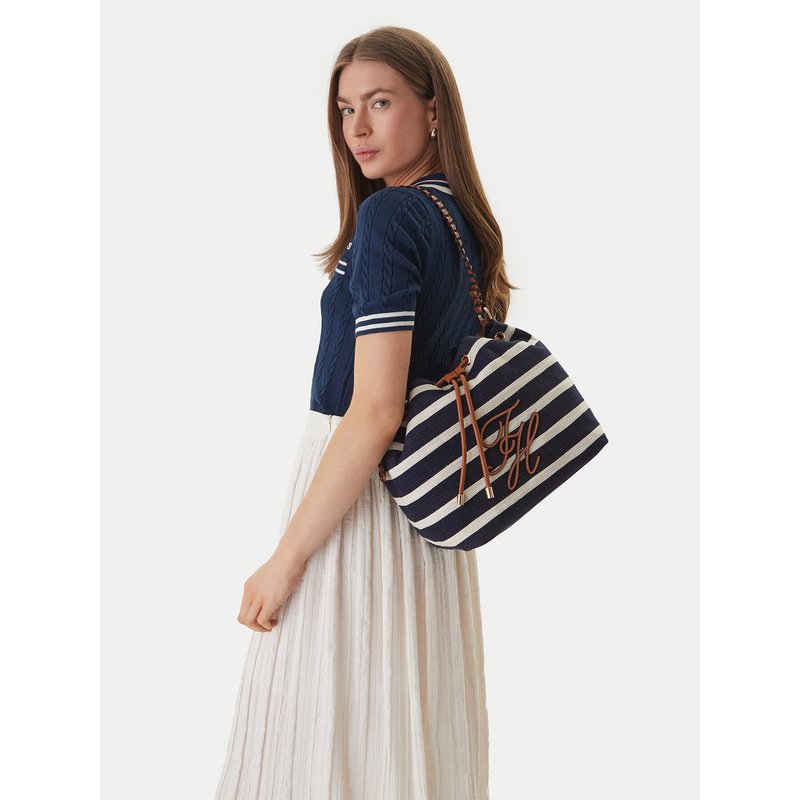 Handtasche Tommy Hilfiger Th Elev Summer Bucket Stripe AW0AW18401 Dunkelblau