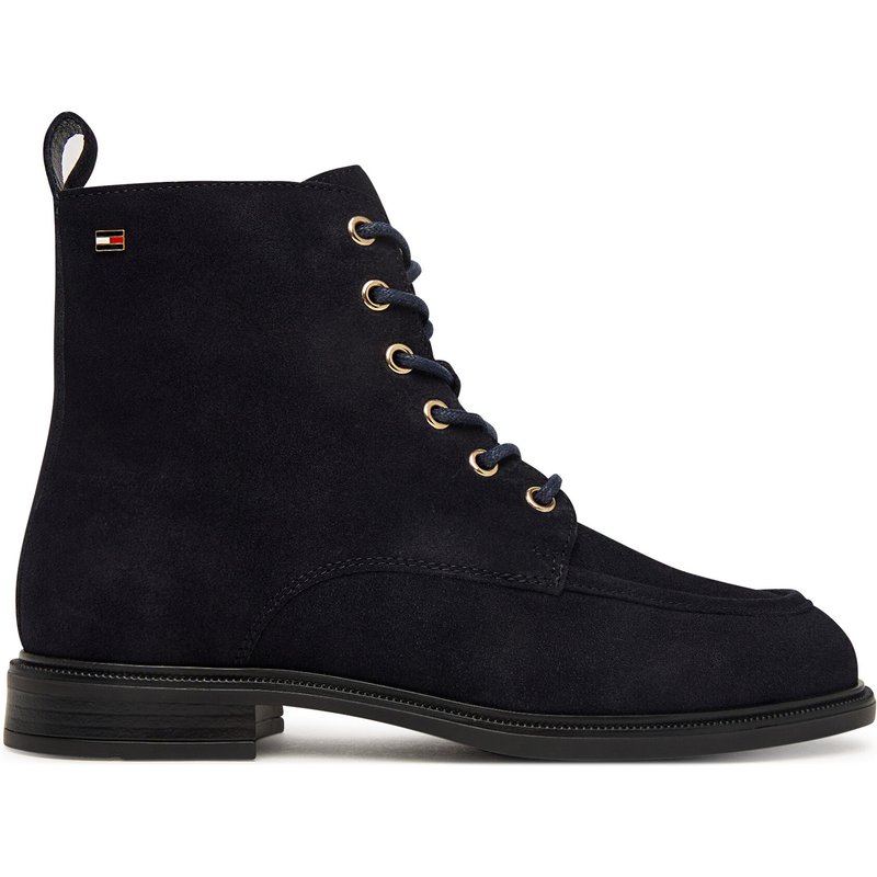 Schnürschuhe Tommy Hilfiger Enamel Flag Suede Lace-Up Boot FW0FW09681 Dunkelblau