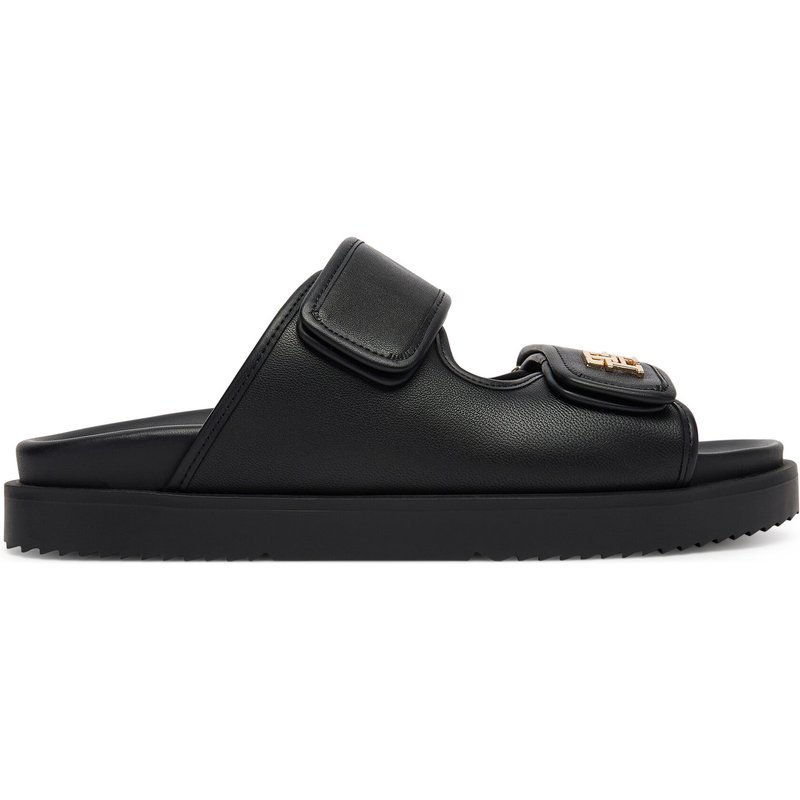 Pantoletten Tommy Hilfiger Double Strap Leather Sandal FW0FW09121 Schwarz