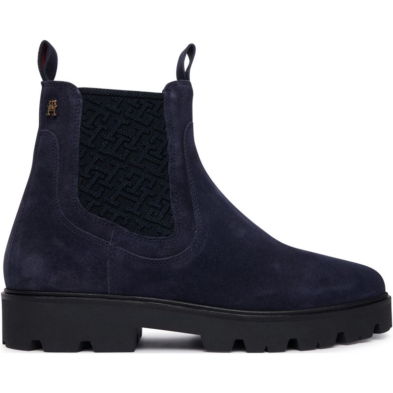 Klassische Stiefeletten Tommy Hilfiger Th Monogram Suede Chelsea Boot FW0FW09563 Dunkelblau