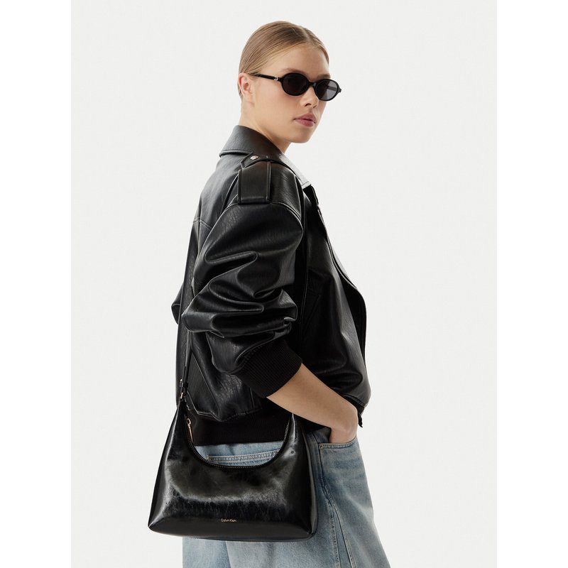 Handtasche Calvin Klein Foil Logo Glossy LV04F3737G Schwarz